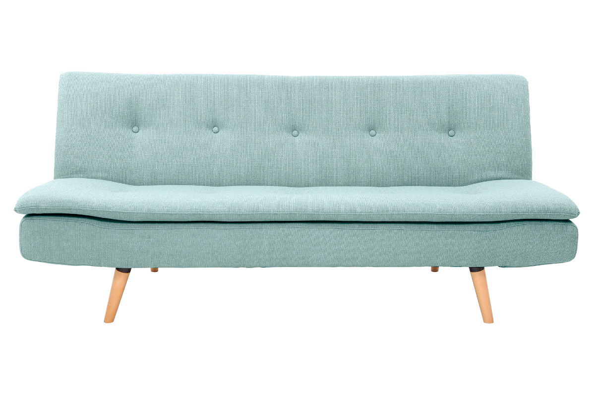 Canapé convertible scandinave 3 places en tissu vert lagon et bois clair SENSO