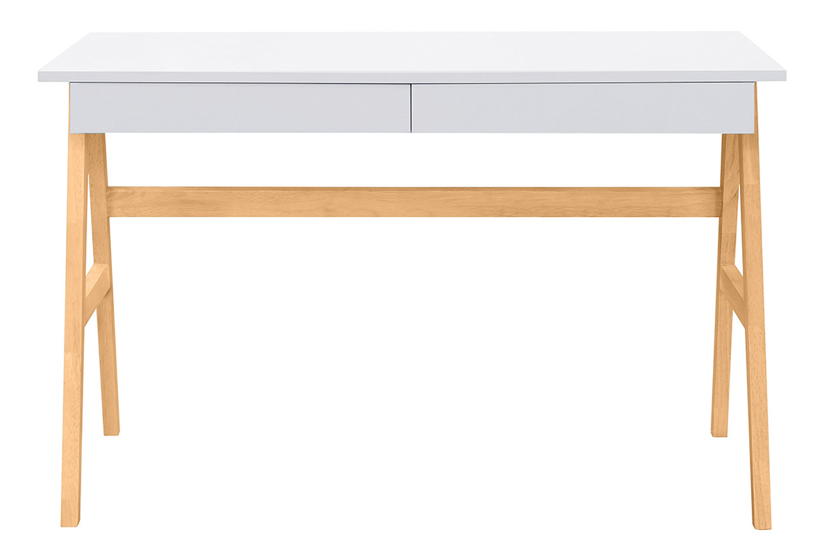 Bureau avec rangements 2 tiroirs scandinave blanc et bois clair chêne L120 cm BROOK