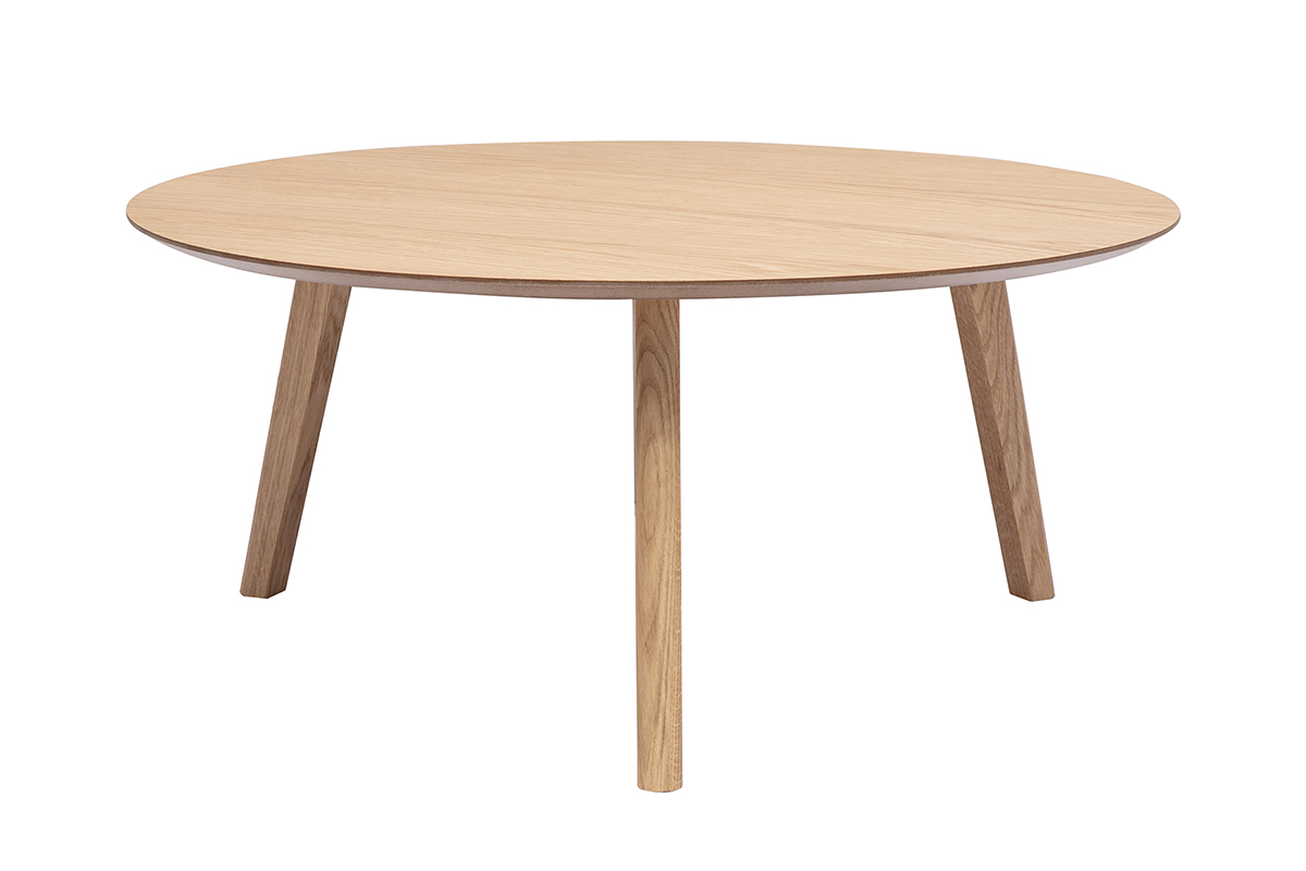 Table basse ronde scandinave bois clair chêne D90 cm ORKAD