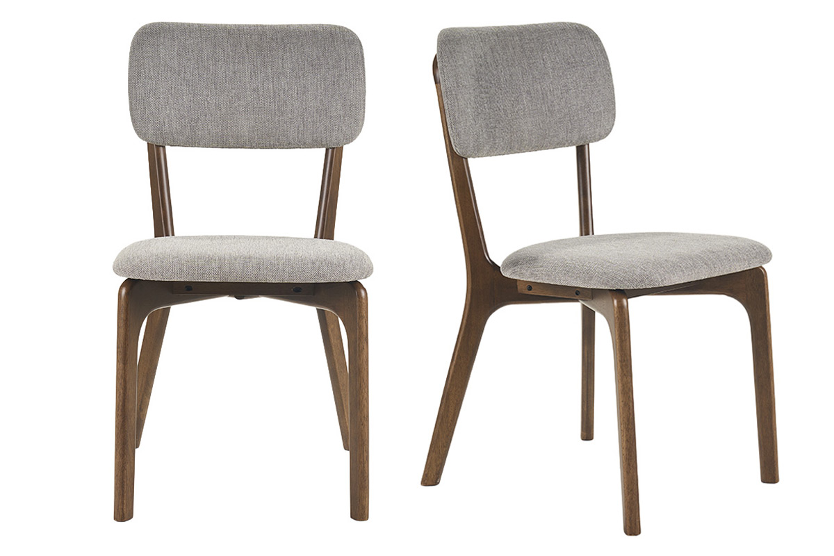 Chaises en tissu effet velours texturé gris et bois foncé (lot de 2) JOCA