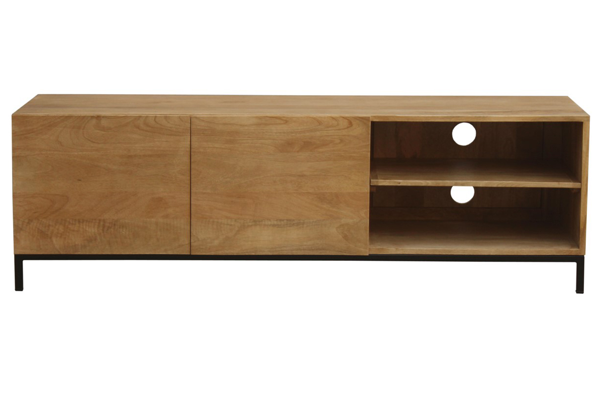 Meuble TV industriel en bois manguier massif et métal L145 cm YPSTER
