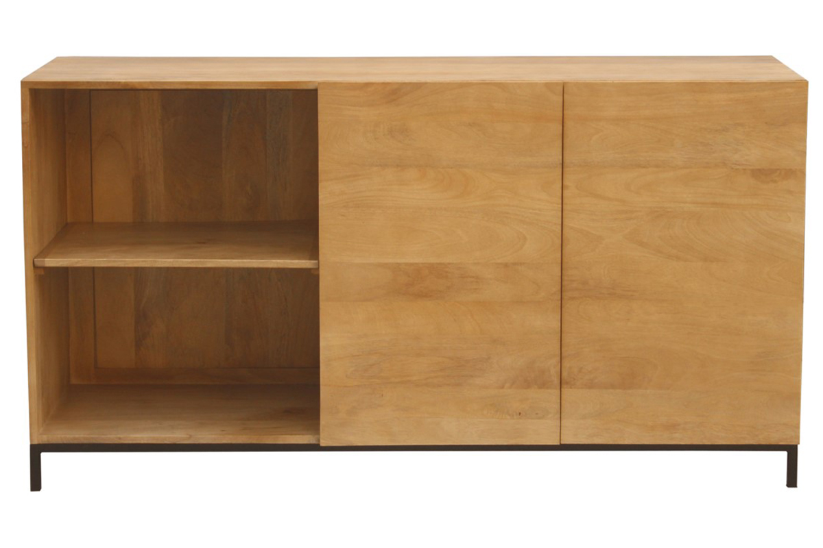 Buffet industriel en bois manguier massif et métal noir 2 portes L145 cm YPSTER