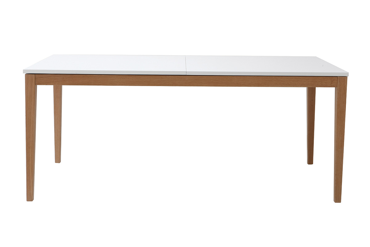Table à manger scandinave extensible blanche pieds bois rectangulaire L180-260 cm DELAH