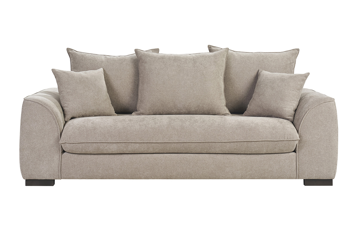 Canapé convertible 3 places en tissu effet velours taupe avec matelas 12 cm ARMAND
