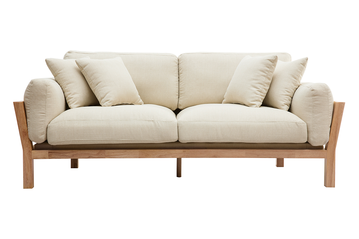 Divano design 3 posti bianco crema piedi in legno KYO