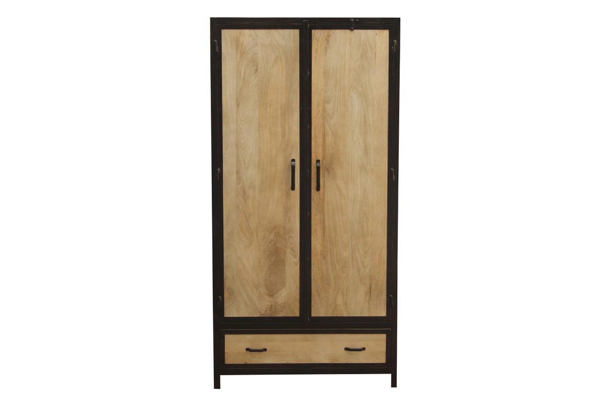 Armoire industrielle en bois massif manguier et métal noir L90 cm INDUSTRIA