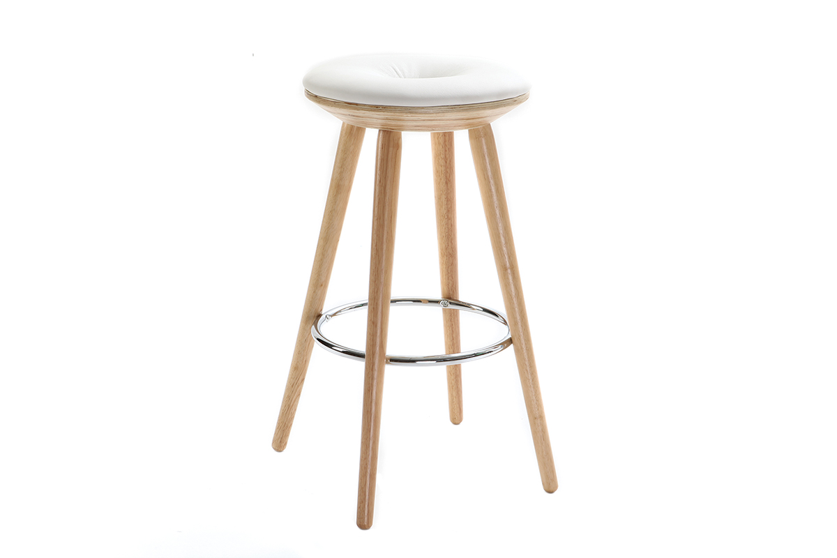 Tabouret de bar scandinave blanc et bois clair 65 cm NORDECO