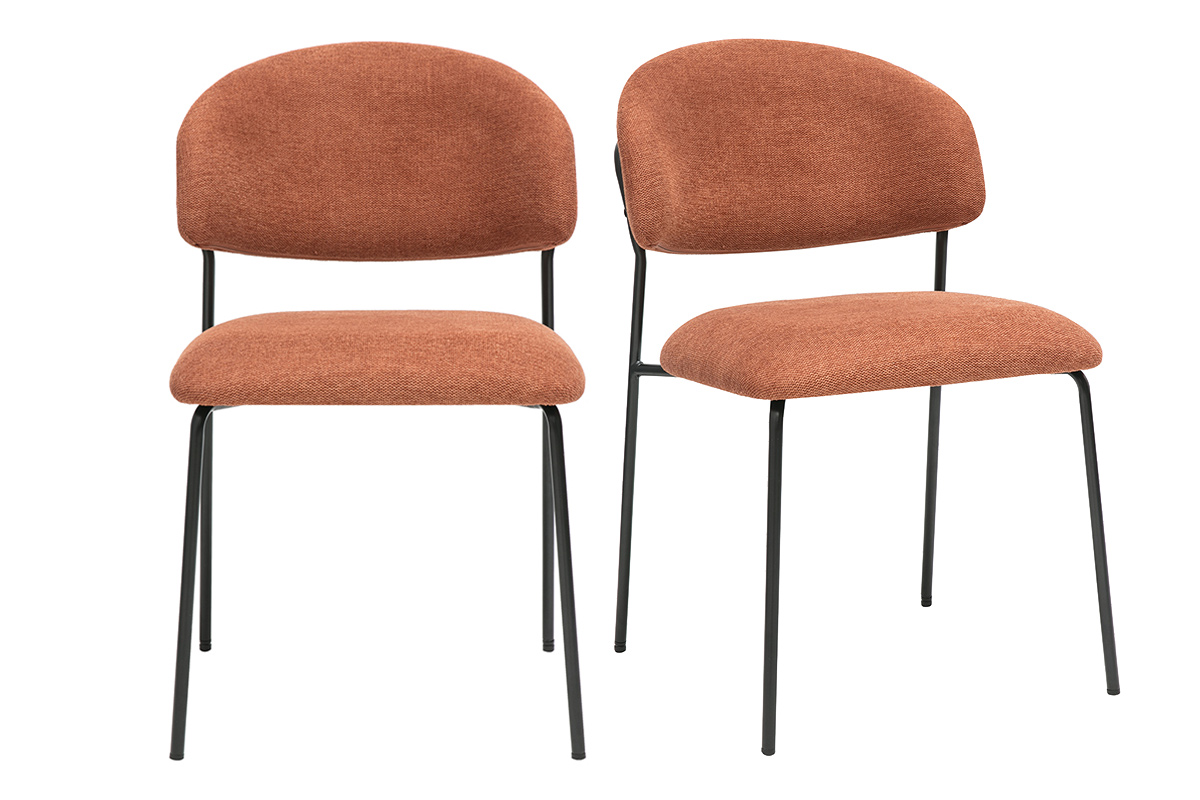 Chaises en tissu effet velours texturé terre brûlée et métal noir (lot de 2) BENTA