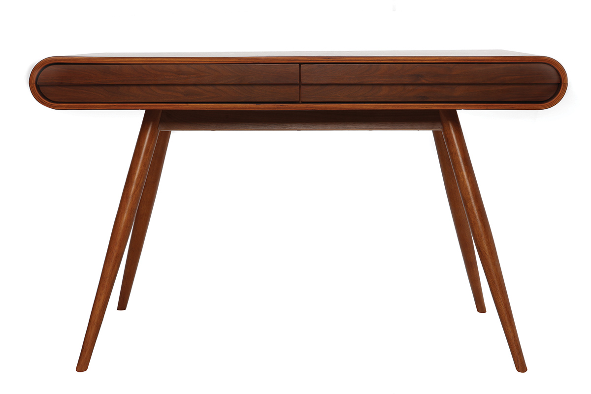 Bureau avec rangements 2 tiroirs vintage bois foncé noyer L120 cm BJORG