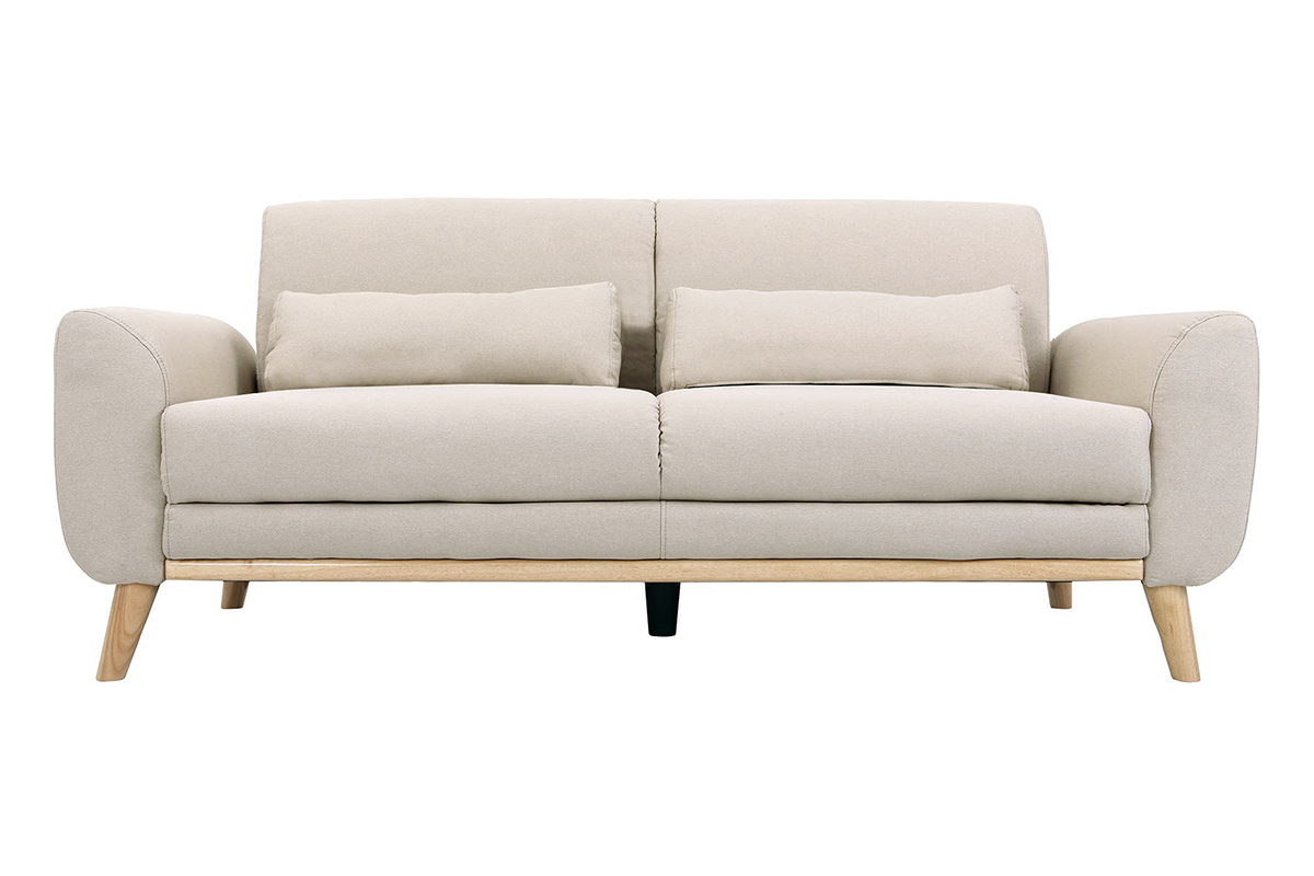 Canapé scandinave 3 places en tissu beige et bois clair EKTOR
