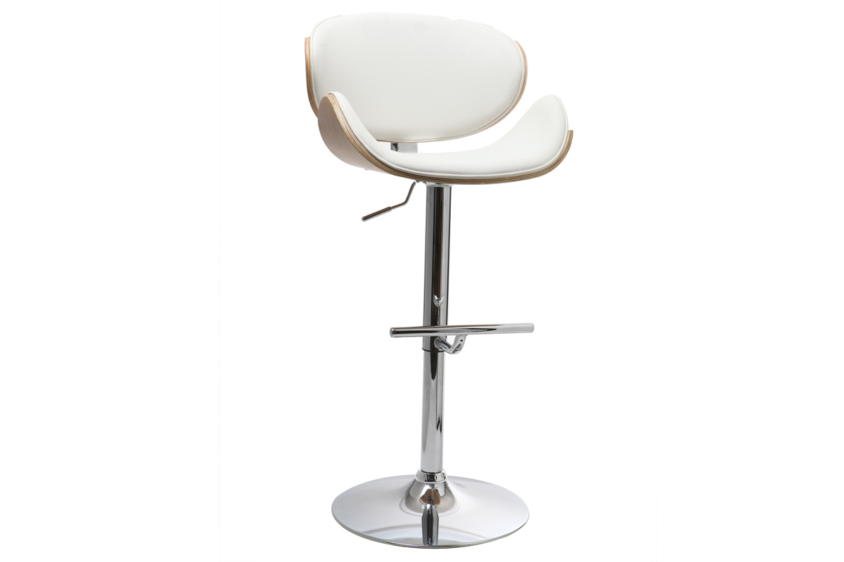 Tabouret de bar design blanc et bois clair WALNUT