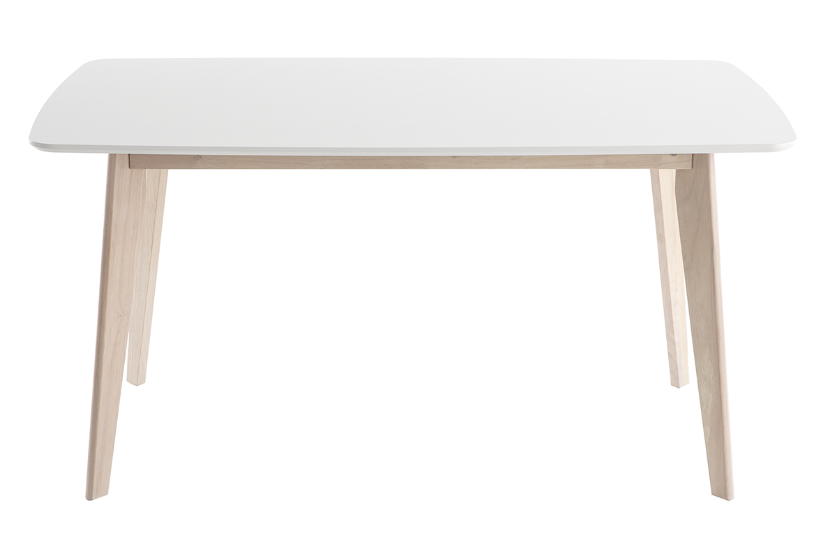 Table à manger scandinave blanc et bois clair rectangulaire L150 cm LEENA