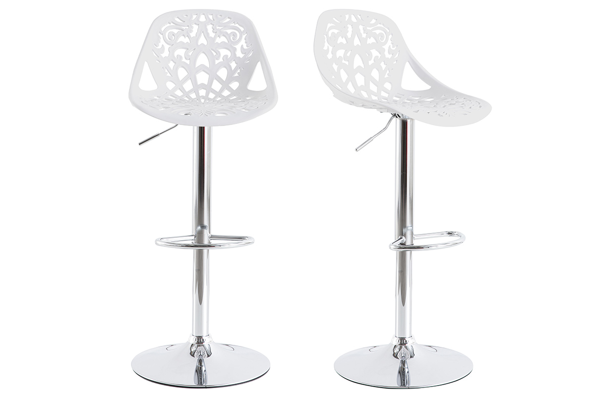 Tabourets de bar design avec motif baroque blanc (lot de 2) BAROCCA