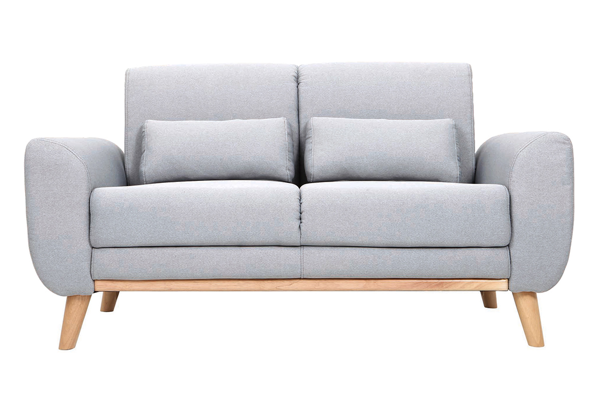 Canapé scandinave 2 places en tissu gris clair et bois clair EKTOR
