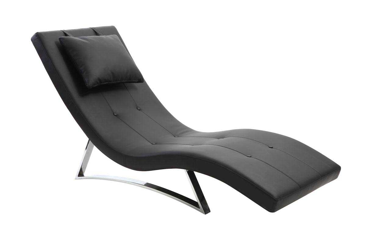 Chaise longue design noir et acier chromé BARTY