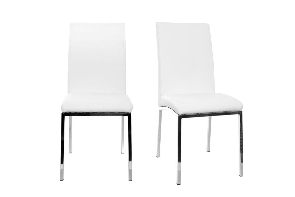 Chaises design blanc et acier chromé (lot de 2) SIMEA