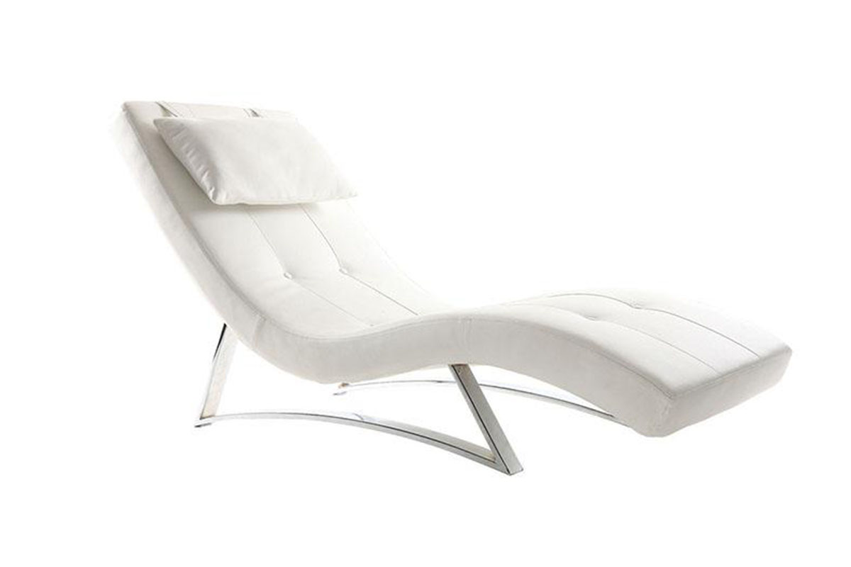 Chaise longue design blanc et acier chromé BARTY