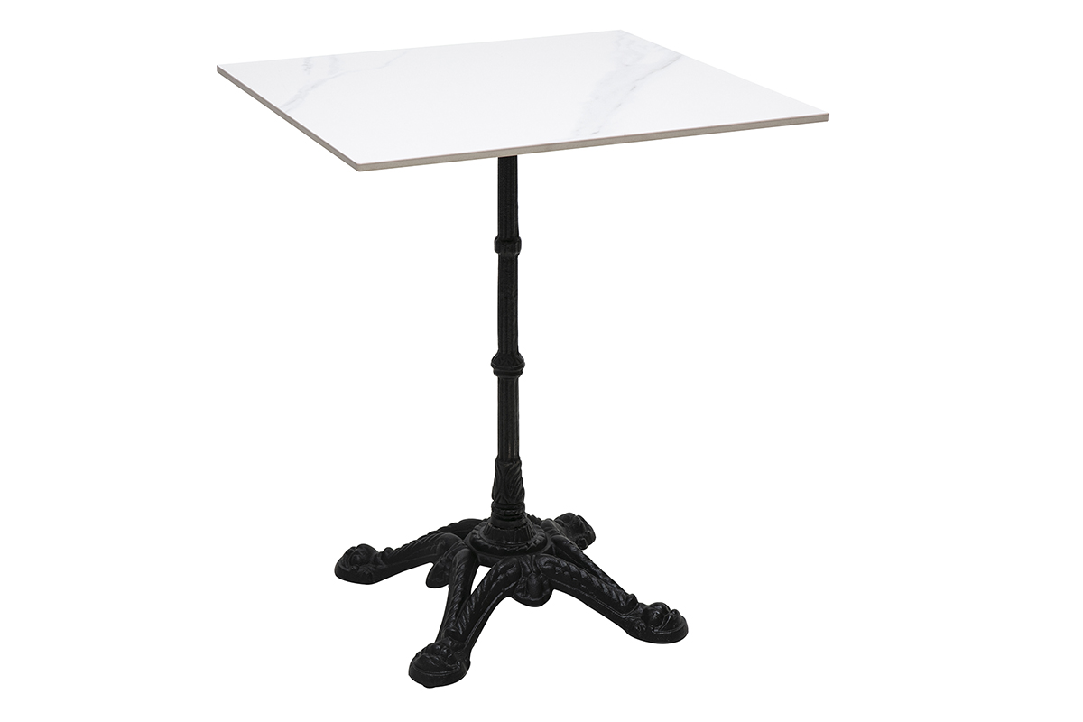 Table bistrot carrée en pierre minérale et métal noir L60 cm CONTY