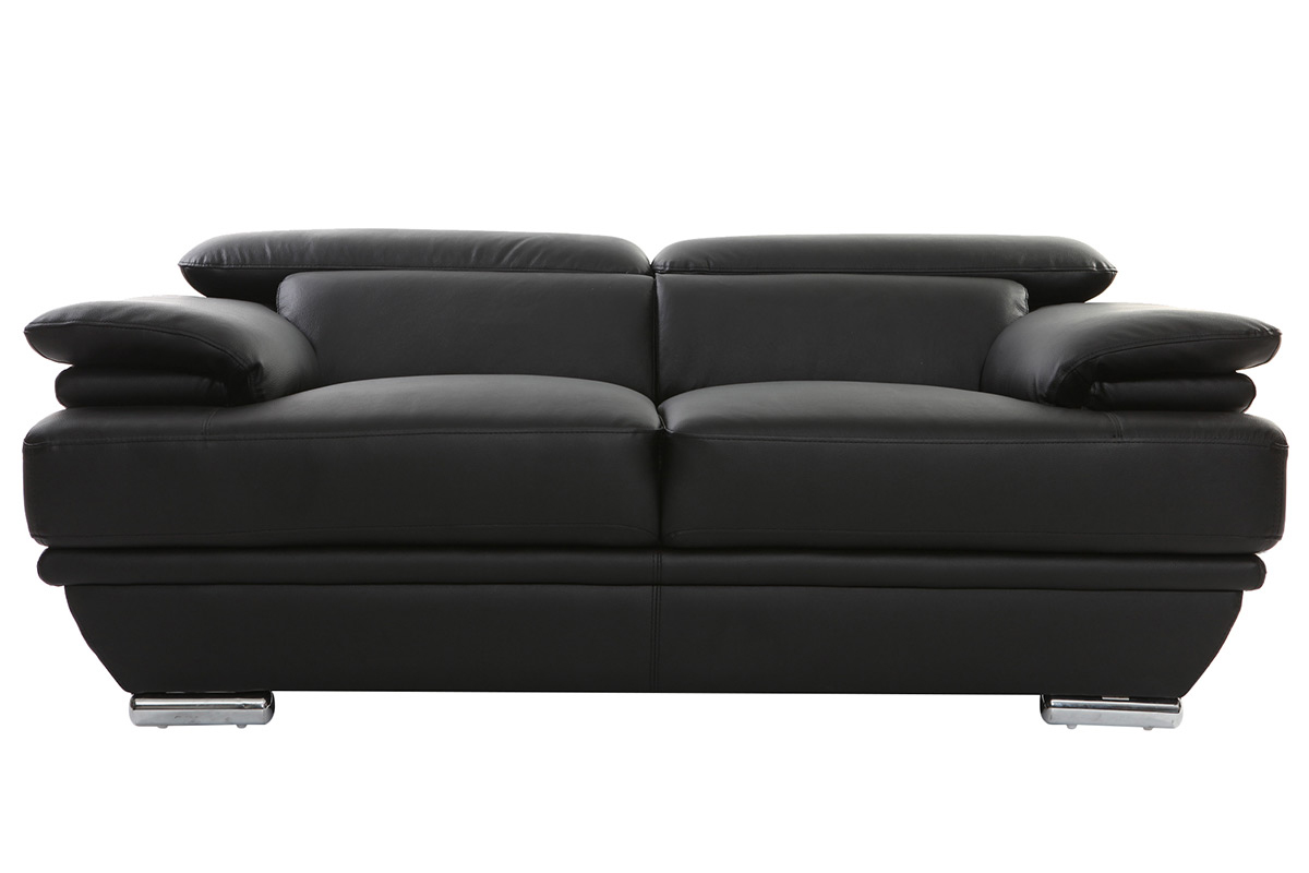 Canapé cuir noir et acier chromé avec têtières ajustables 2 places EWING