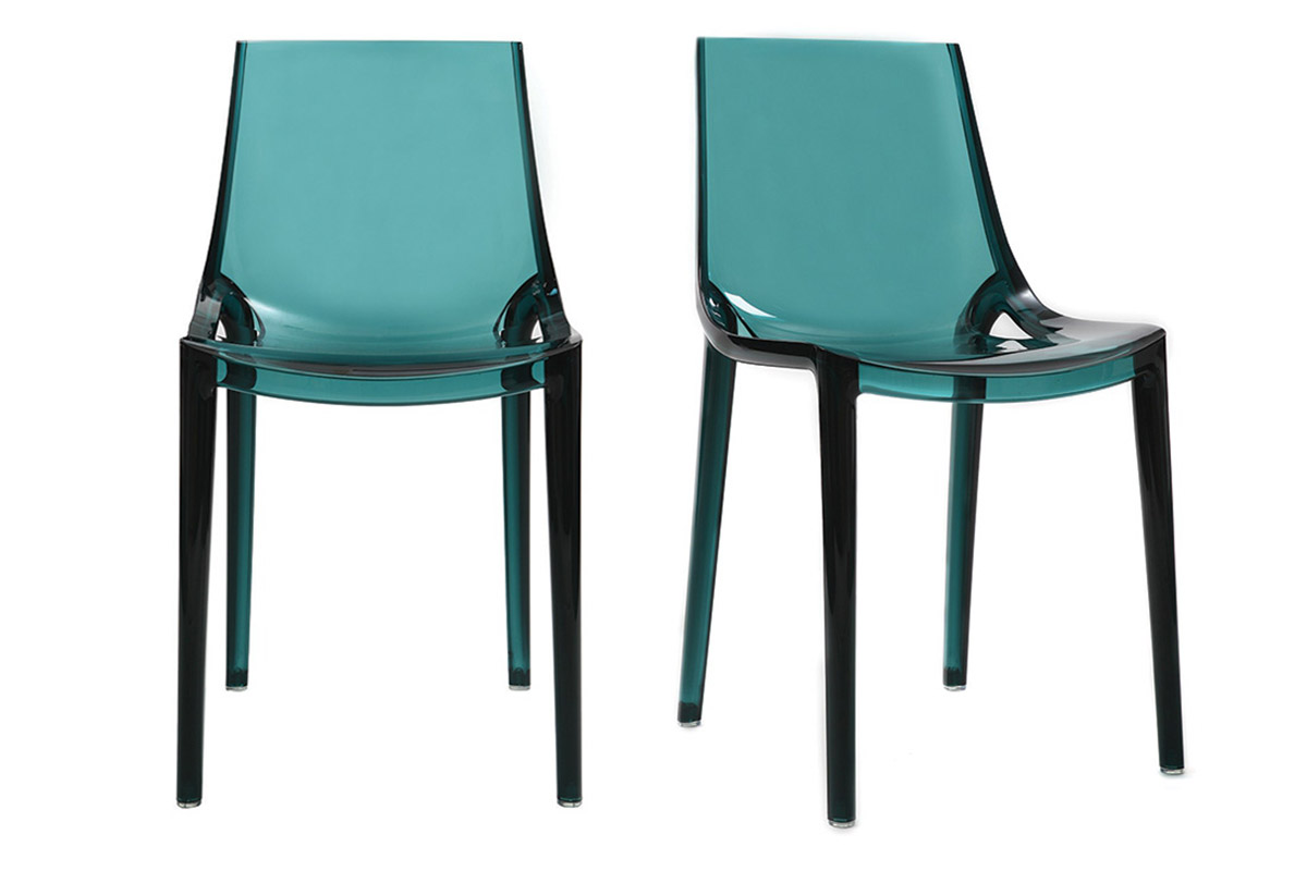Chaises design empilables bleu pétrole transparent  intérieur - extérieur (lot de 2) YZEL