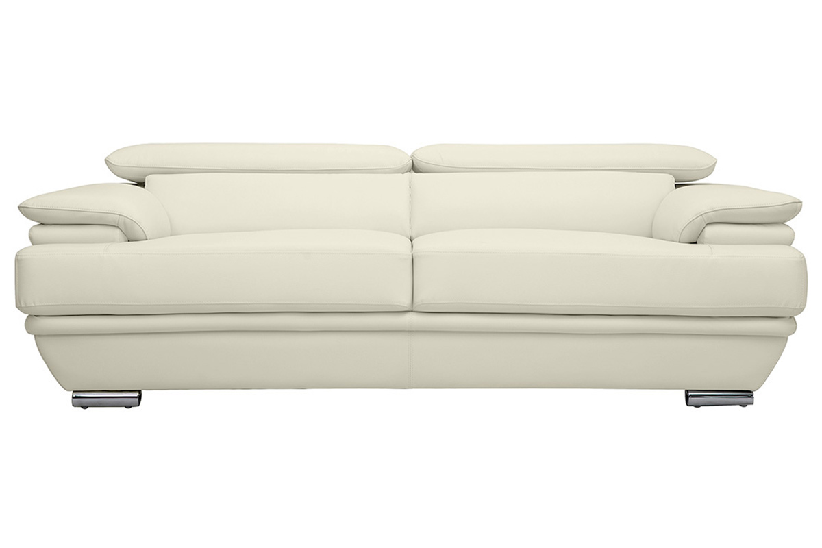 Canapé design avec têtières ajustables 3 places cuir blanc et acier chromé EWING