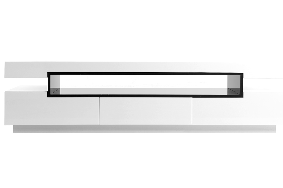 Meuble TV design blanc laqué brillant L200 cm LIVO