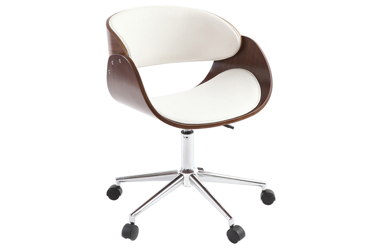 Sedia design girevole bianca e legno color noce BENT