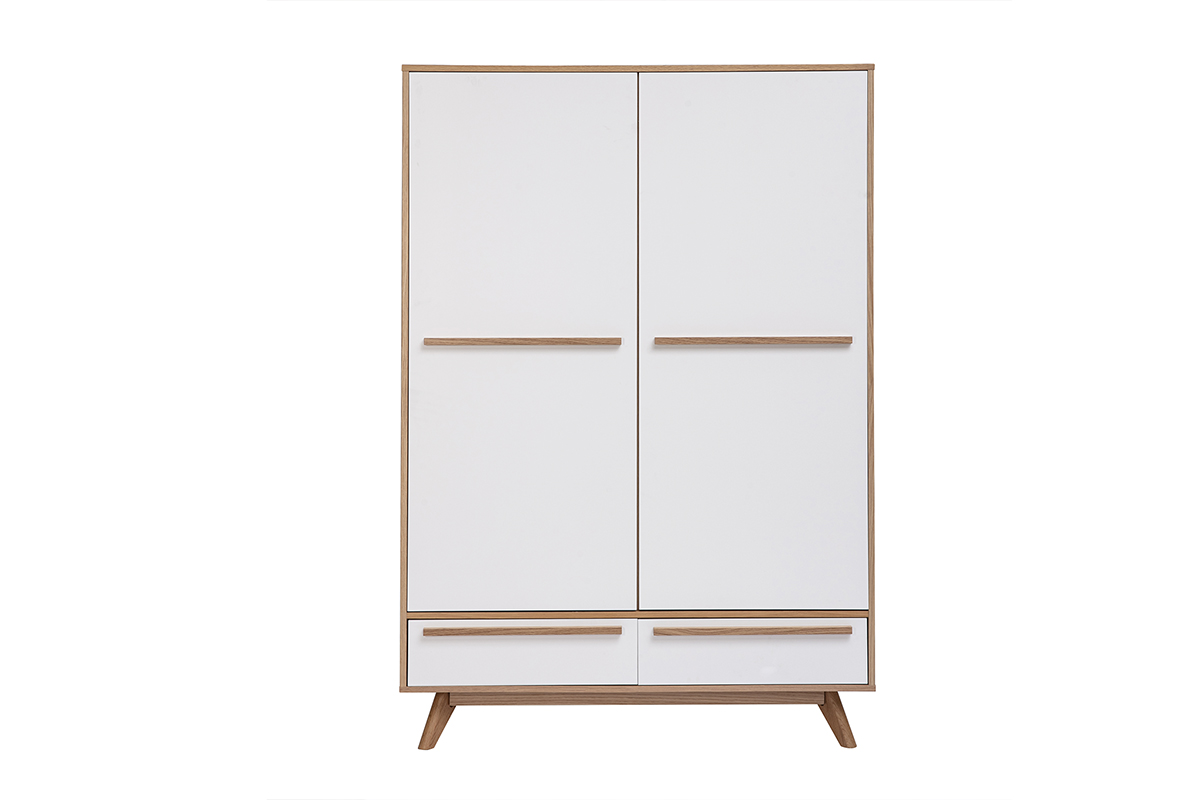 Armoire design avec penderie finition bois clair et blanc mat L120 cm HELIA