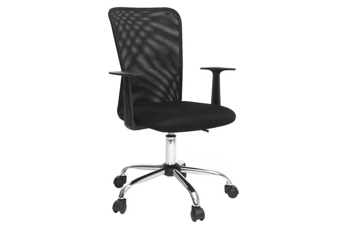 Fauteuil de bureau à roulettes design en mesh noir et acier chromé PLUZ