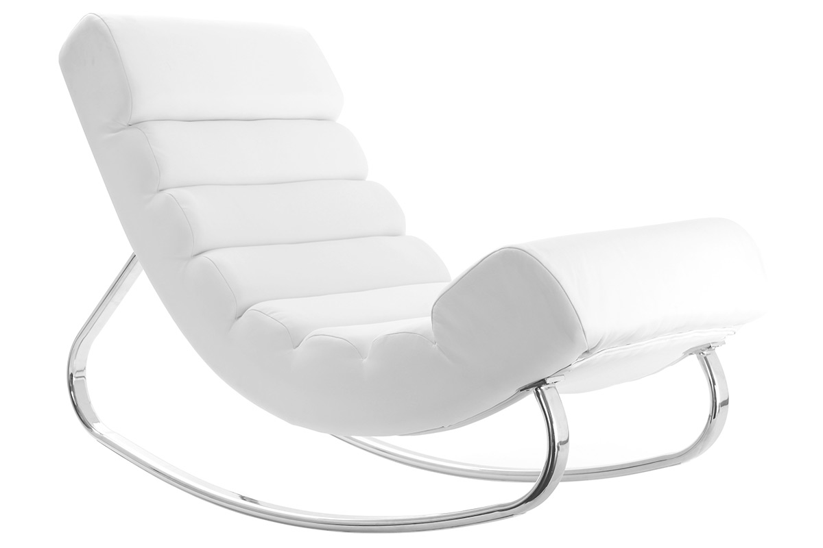 Rocking chair design blanc et acier chromé TAYLOR