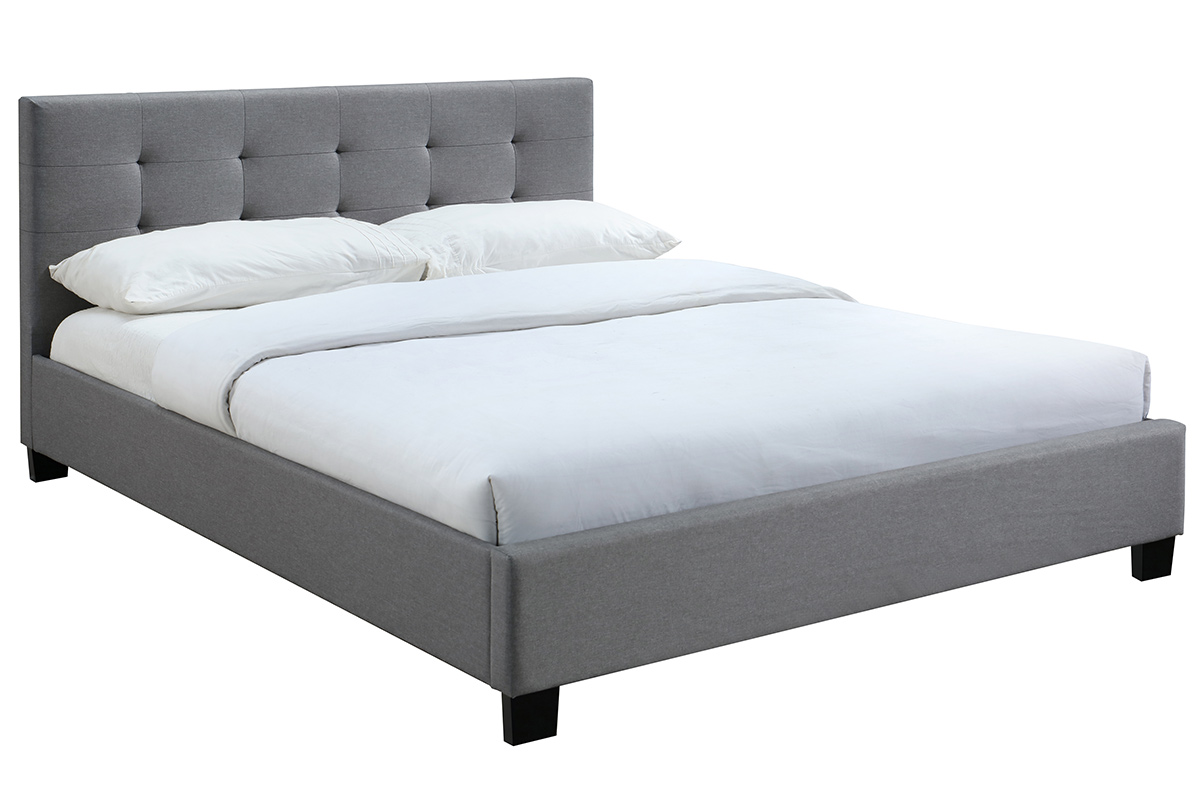 Lit 2 places 160x200 cm en tissu gris capitonné MARQUISE