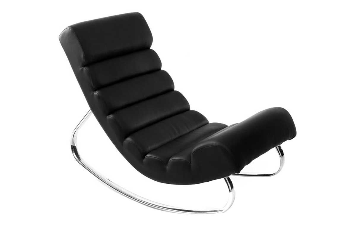 Rocking chair design noir et acier chromé TAYLOR