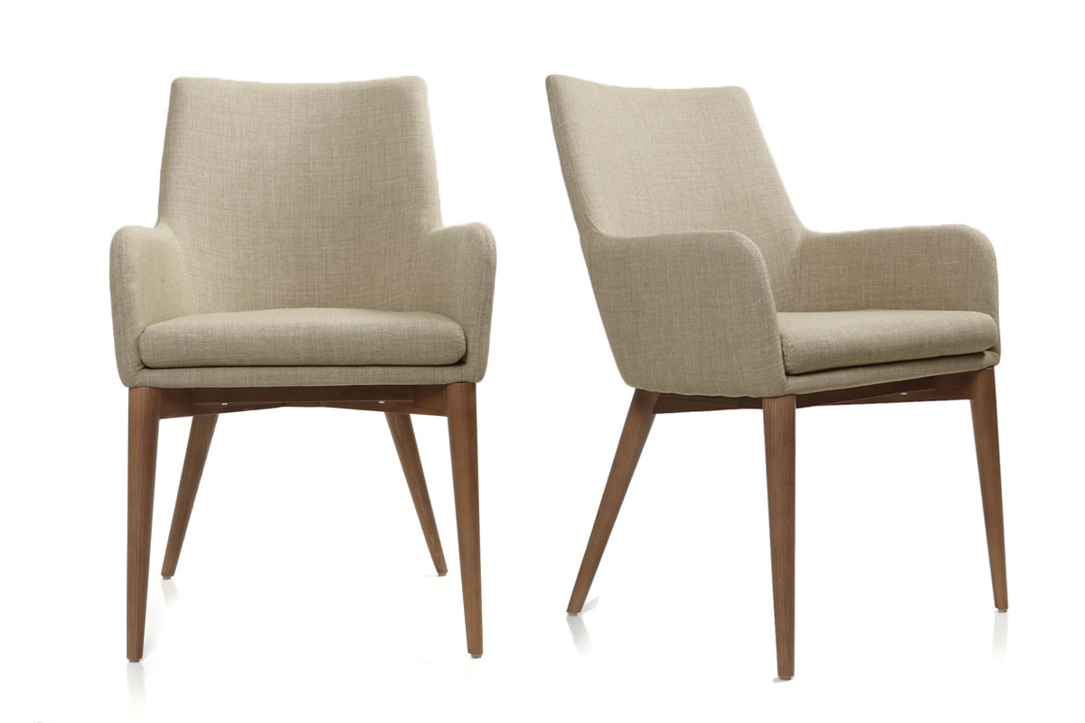 Chaises en tissu beige et bois foncé (lot de 2) SHANA