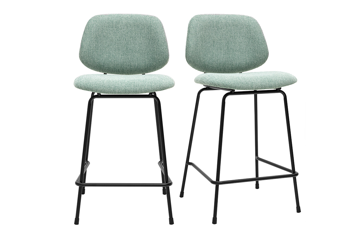 Barhocker aus Samt-Effekt-Textil in Celadon-Grün und Metall H66.5 cm BARNET (2er-Set)