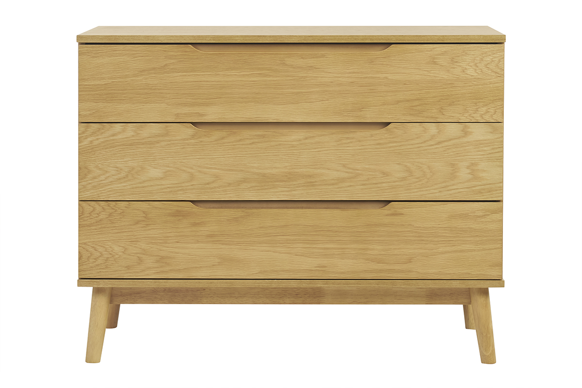 Commode scandinave bois clair chêne 3 tiroirs L90 cm FELIX
