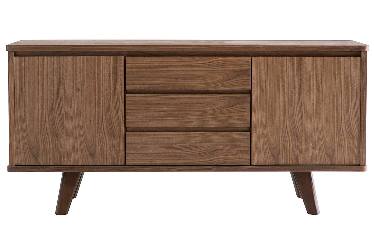 Buffet vintage en bois noyer 2 portes 3 tiroirs L160 cm FIFTIES