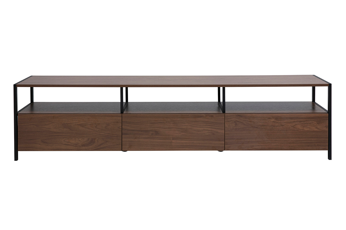 Meuble TV finition bois foncé noyer et métal noir L180 cm MAXENCE