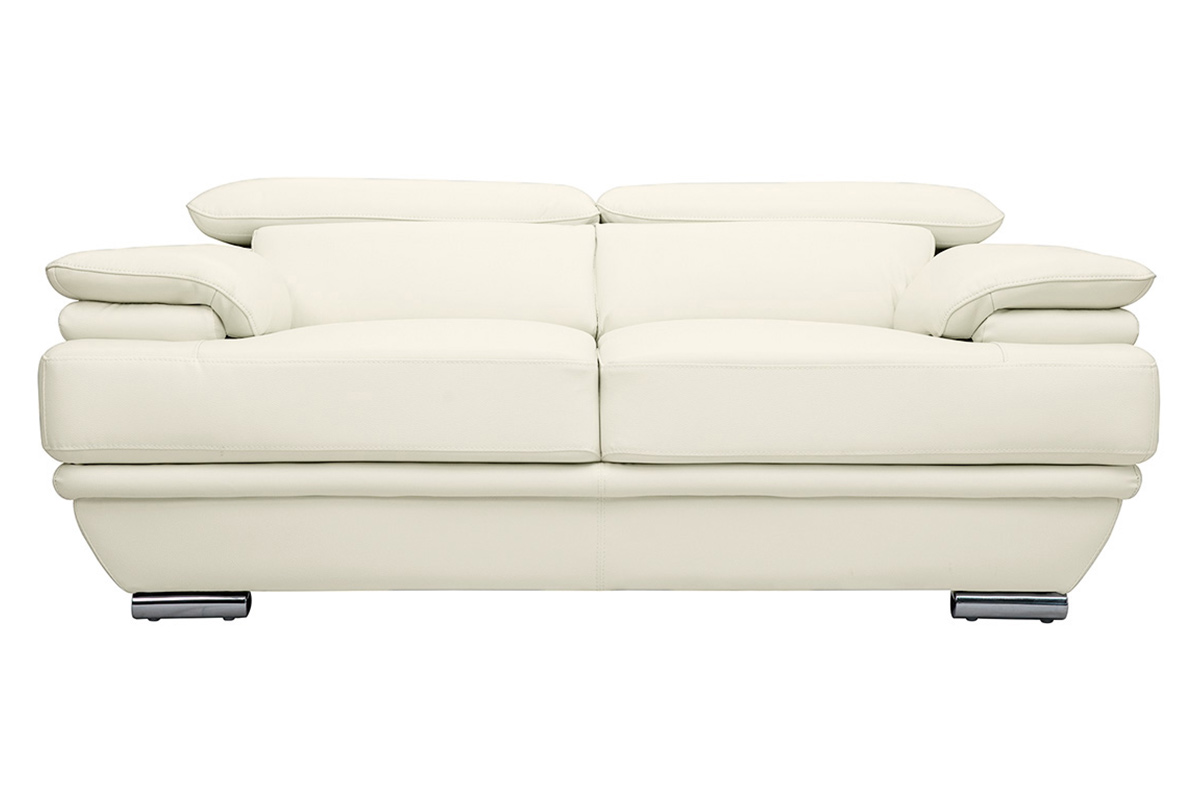 Canapé design avec têtières ajustables 2 places cuir blanc et acier chromé EWING
