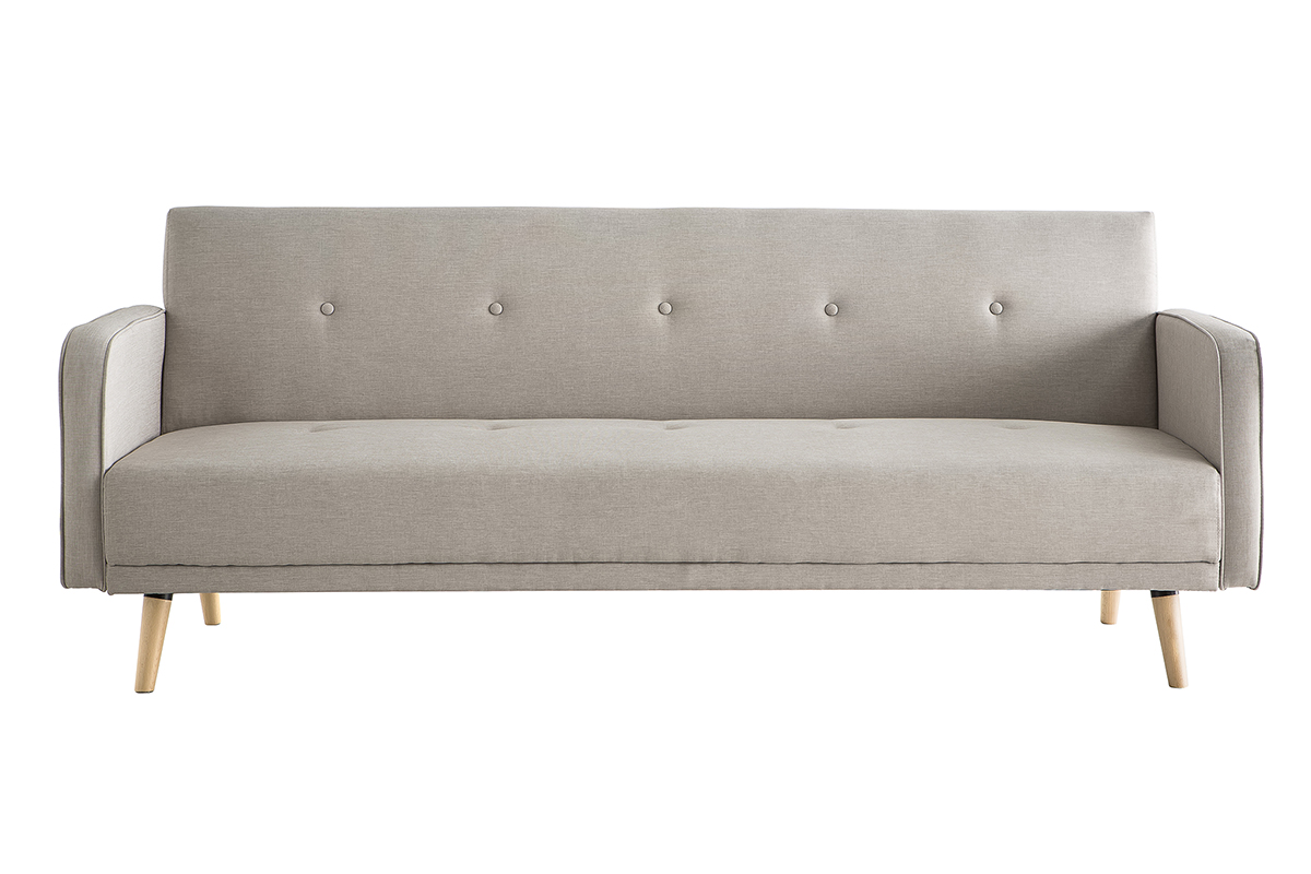 Canapé convertible scandinave 3 places en tissu beige et bois clair ULLA