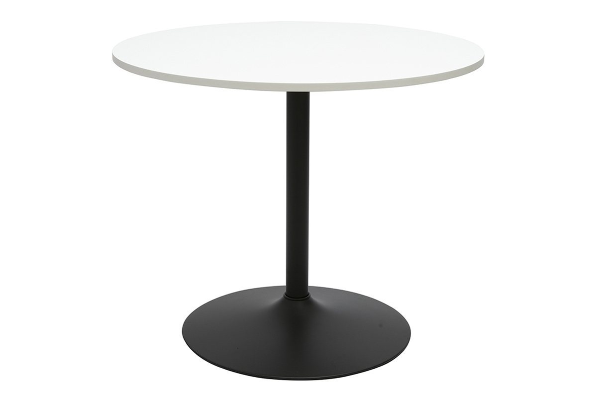 Table à manger design ronde blanche et métal noir D90 cm CALISTA