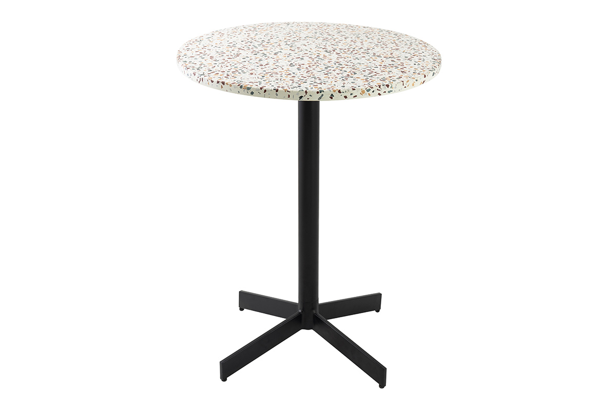 Table bistrot ronde en terrazzo et métal noir D60 cm MEERA
