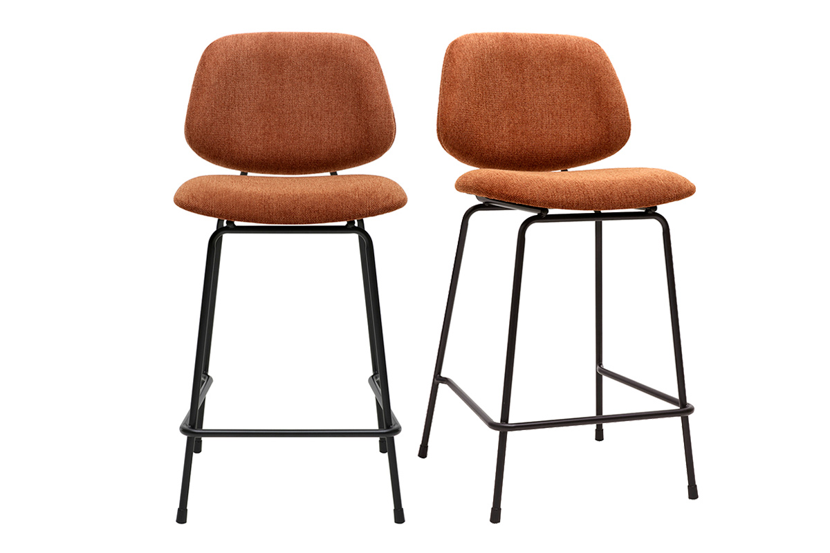 Sgabelli da bar in tessuto effetto velluto testurizzato terra bruciata e metallo H66.5 cm BARNET (set di 2)