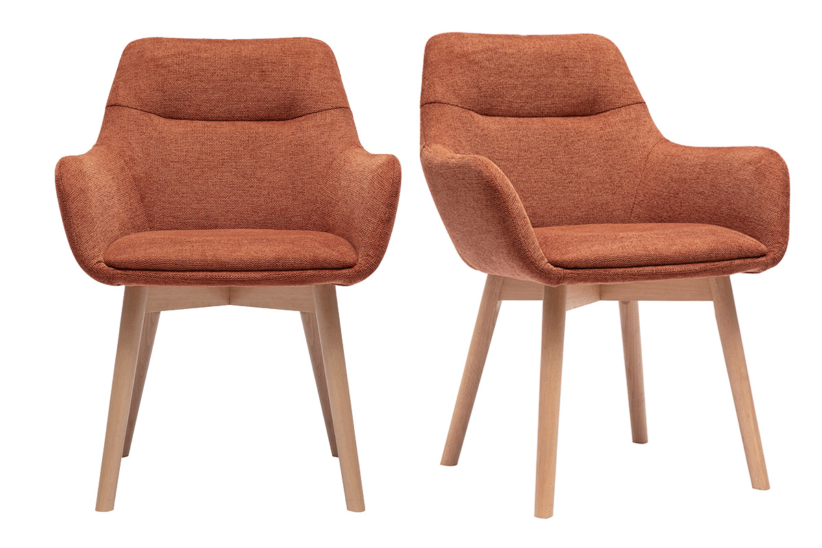 Chaises en tissu effet velours texturé terre brûlée et bois clair (lot de 2) ALESS