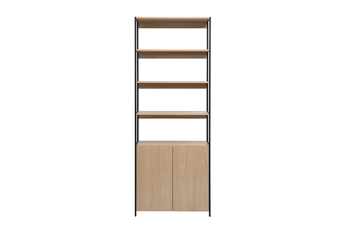 Bibliothèque avec rangements finition bois clair chêne et métal noir L80 cm MAXENCE