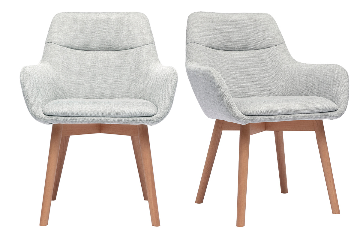 Chaises en tissu effet velours texturé gris clair et bois clair (lot de 2) ALESS