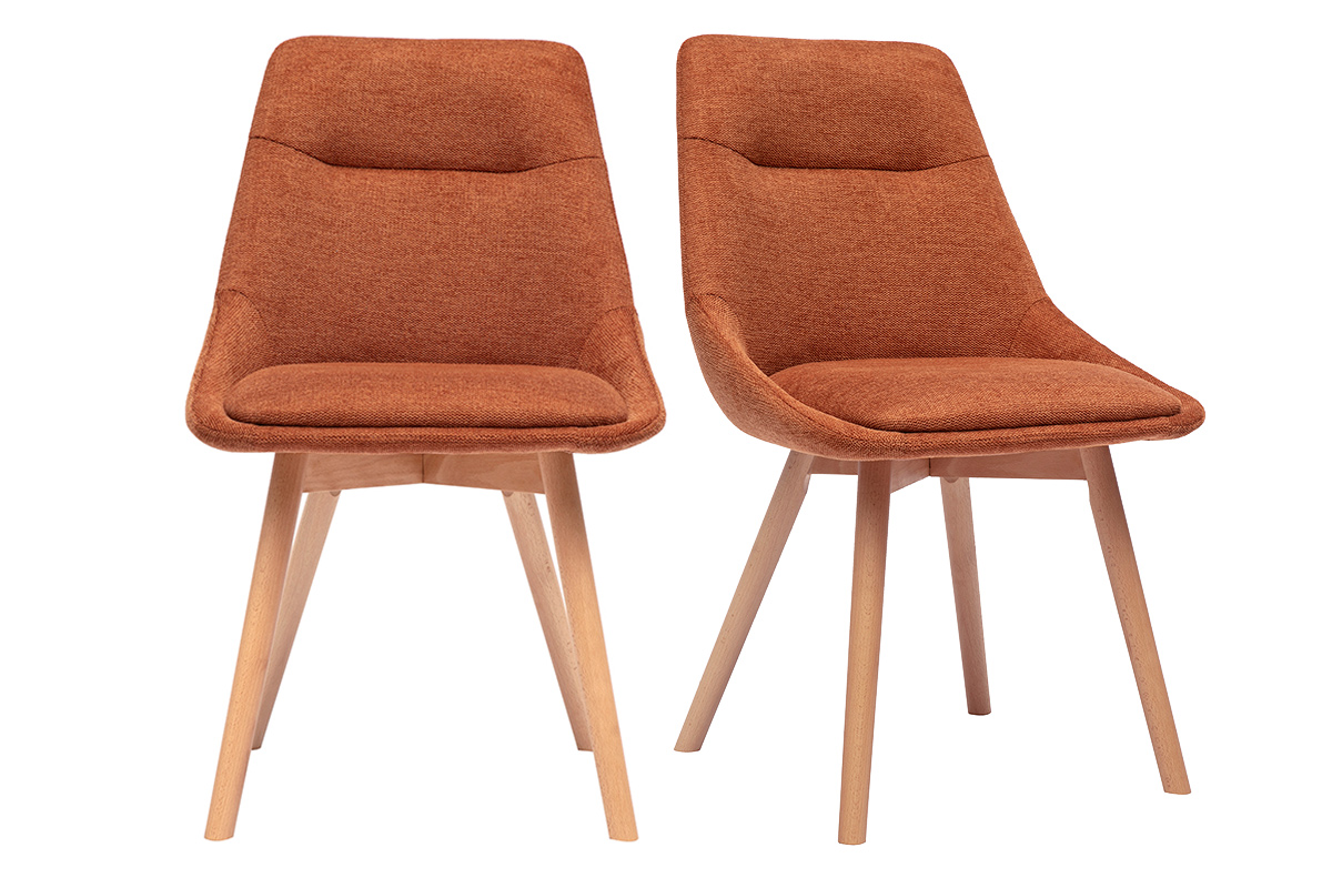 Chaises en tissu effet velours texturé terre brûlée et bois clair (lot de 2) ALESS