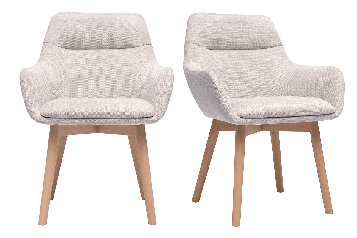 Chaises en tissu effet velours texturé beige et bois clair (lot de 2) ALESS