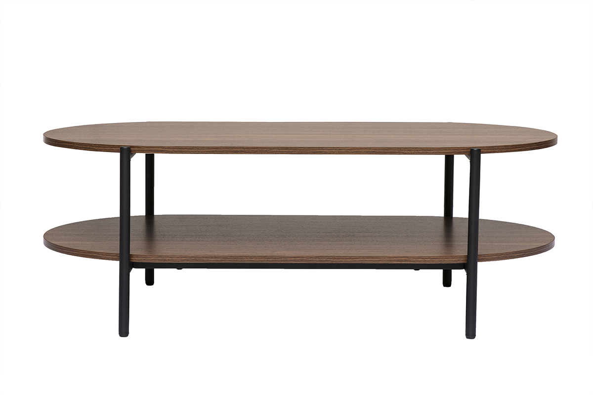 Table basse ovale finition bois foncé noyer et métal L115 cm BRUNA