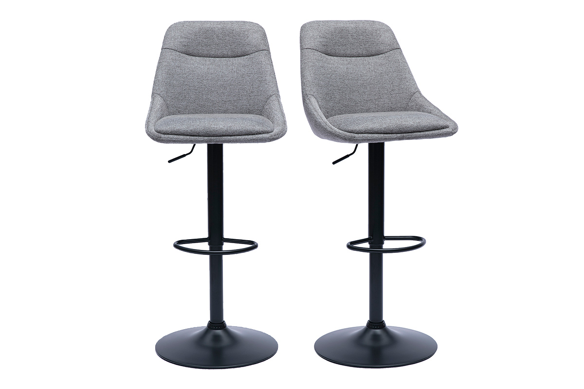 Tabourets de bar réglables pivotants 360° en tissu effet velours texturé gris et métal (lot de 2) ALESS