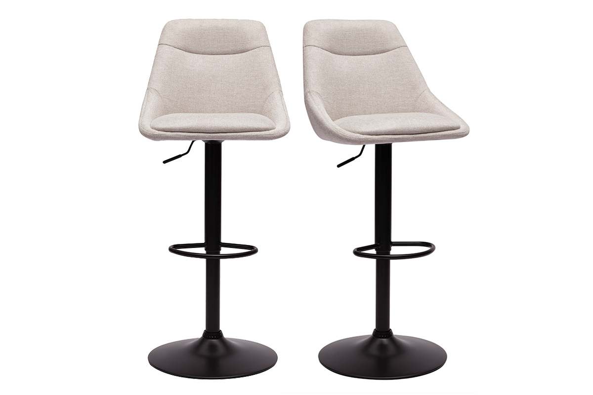 Tabourets de bar réglables pivotants 360° en tissu effet velours texturé beige et métal (lot de 2) ALESS